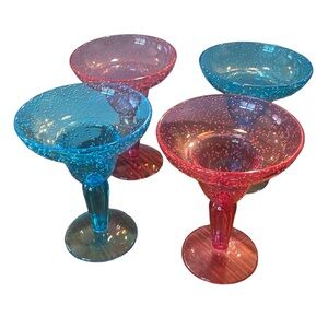 Margarita Glasses 4 pc Set Hard Plastic Pink Blue Bubbles Poolside Cabana NEW